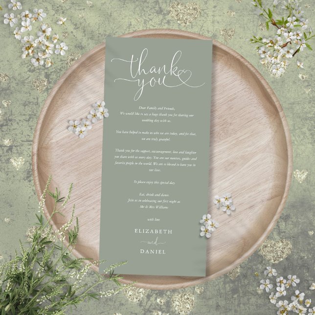 Sage Green Script Wedding Thank You Place Card (Sage Green Script Wedding Thank You Place Card)