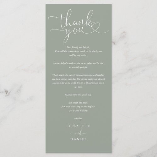 Sage Green Script Wedding Thank You Place Card