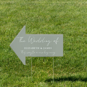 Sage Green Script Wedding This Way Arrow Sign