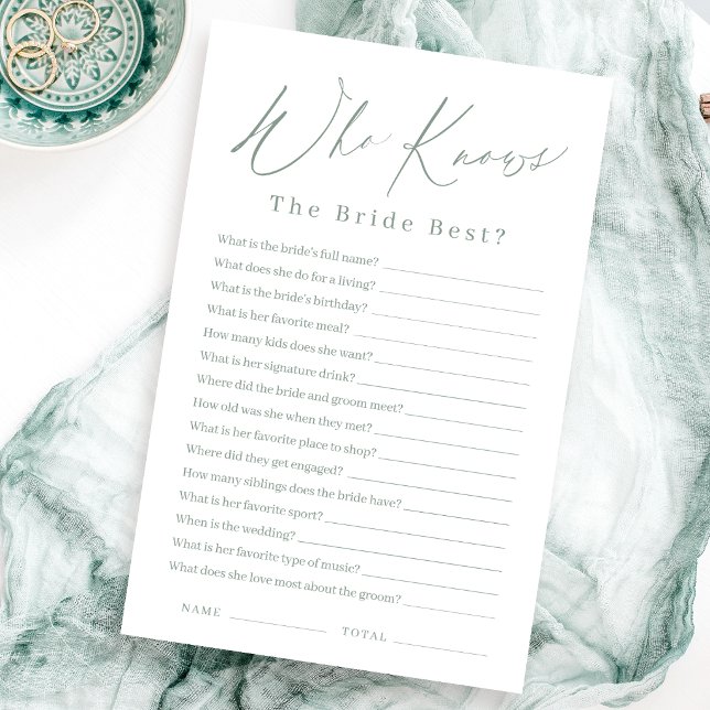 Sage green script who knows the bride best game (Sage green script who knows the bride best game)