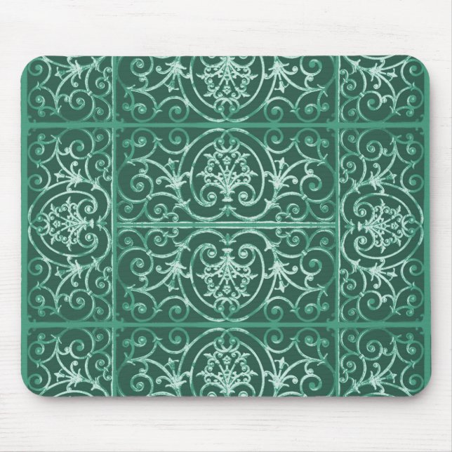 Sage green scrollwork pattern mouse pad (Front)