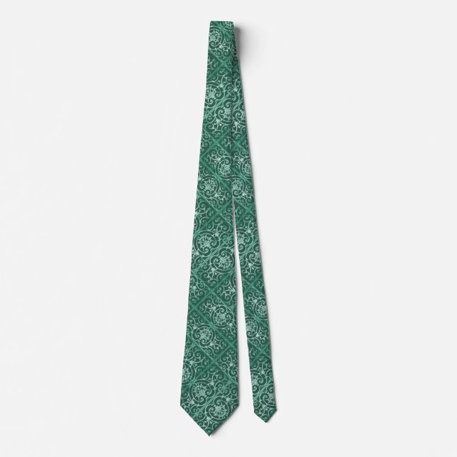 Sage green scrollwork pattern neck tie (Front)