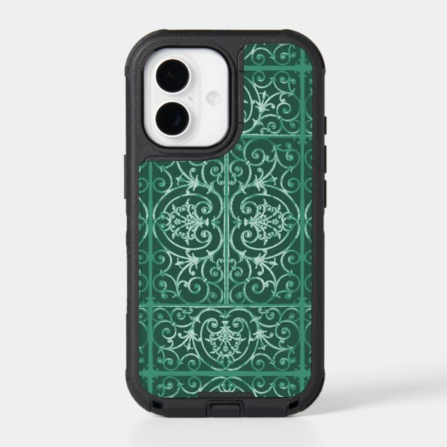 Sage green scrollwork pattern otterbox iPhone case (Back)