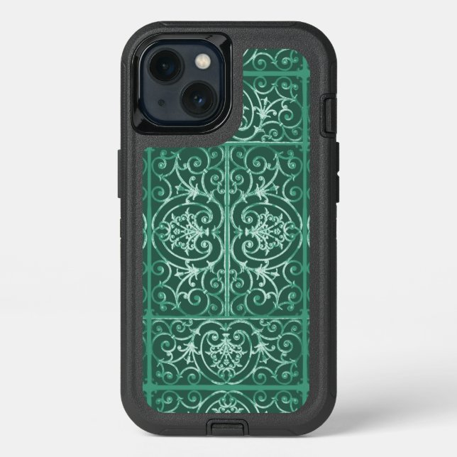Sage green scrollwork pattern OtterBox iPhone case (Back)