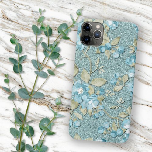 Sage Green Seafoam Teal Blue Floral Art Watercolor iPhone 11 Pro Max Case