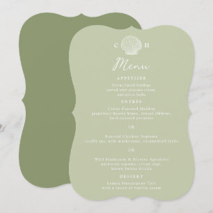 Sage Green Seashell Bracket Die-Cut Wedding Menu Invitation