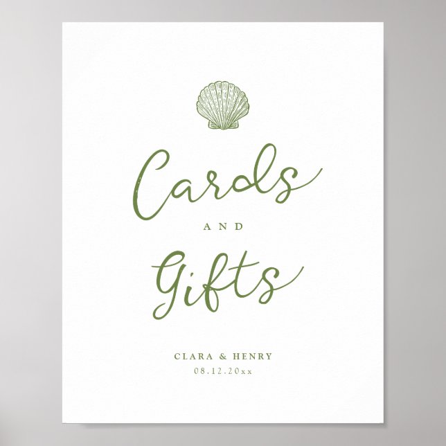 Sage Green Seashell Cards and Gifts Table Sign (Front)