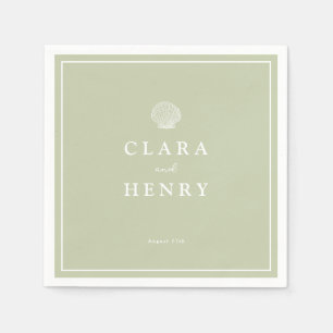 Sage Green Seashell Coastal Wedding Napkins