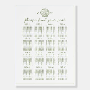 Sage Green Seashell Coastal Wedding Seating Chart Foam Board