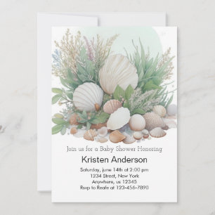 Sage Green Seashell Dreamy Baby Shower Invitation