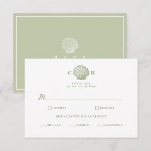 Sage Green Seashell Monogram Wedding RSVP Card