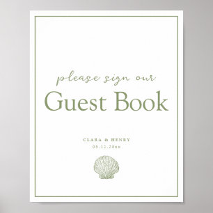 Sage Green Seashell Wedding Guest Book Table Sign