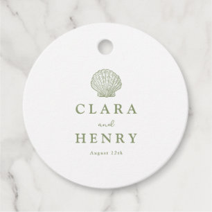 Sage Green Seashell Wedding Thank You Favor Tag