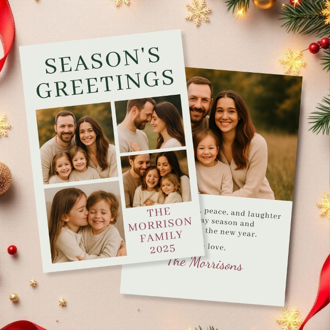 Sage Green Season's Greetings Photo Holiday Card (Creator Uploaded)