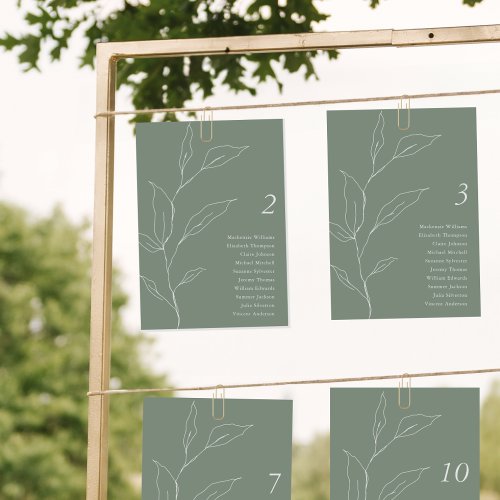 Sage Green Seating Chart Card Olive Leaf Branch 