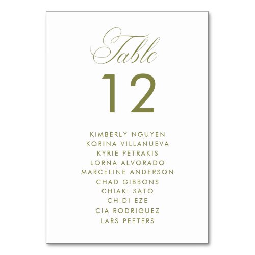 Sage Green Seating Chart Names Minimal Wedding Table Number