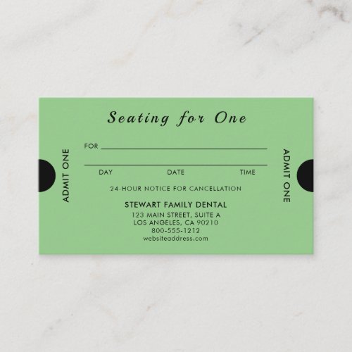 Sage Green Seating for One Dental Appointment Card