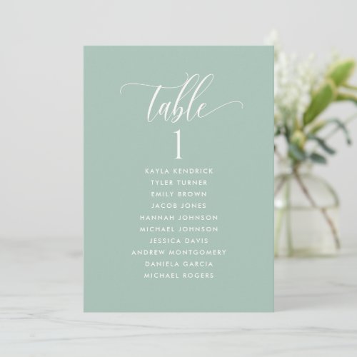 Sage Green Seating Plan Cards with Guest Names