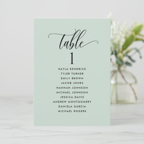 Sage Green Seating Plan Cards with Guest Names 