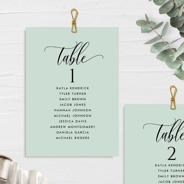 Sage Green Seating Plan Cards with Guest Names  (Creator Uploaded)