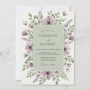 Sage Green Serene Wildflower Wedding Invitation