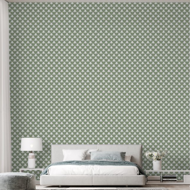Sage Green Serenity: Easy Apply - Calming Hearts Wallpaper (Bedroom)
