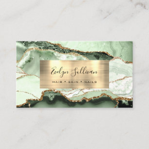 Sage Green Shades and Gold Agate Business Card