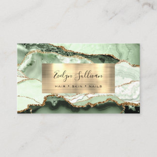 Sage Green Shades and Gold Agate Business Card