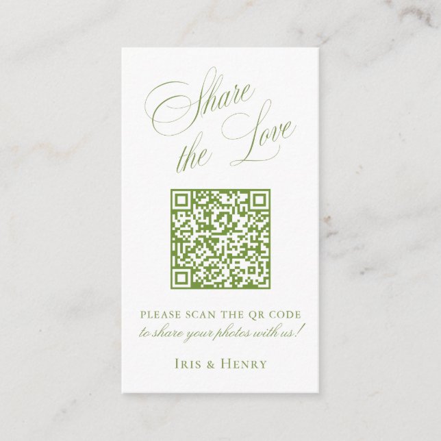 Sage Green Share the Love QR Code Sign Enclosure Card (Front)