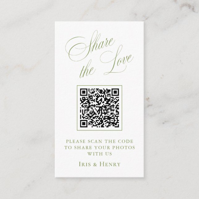 Sage Green Share the Love QR Code Sign Enclosure Card (Front)