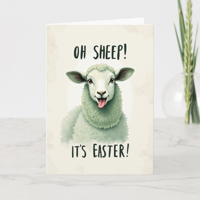 Sage Green Sheep Easter Card (Front)