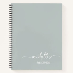 Sage Green Signature Script Cookbook Recipe Notebook