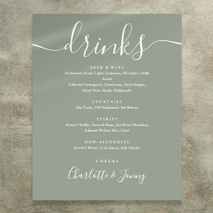Sage Green Signature Script Drinks Menu Sign