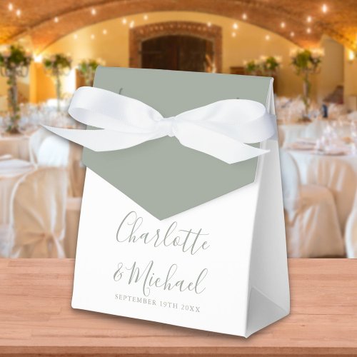 Sage Green Signature Script Elegant Wedding Favor Boxes