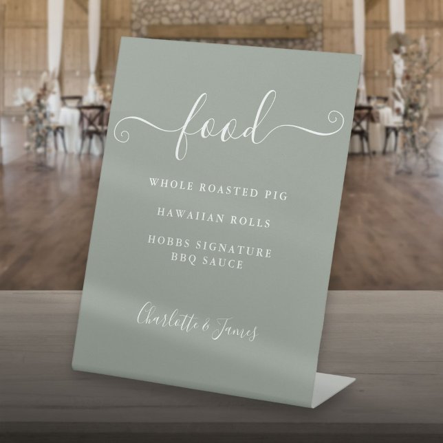 Sage Green Signature Script Food Menu Pedestal Sign (Sage Green Signature Script Food Menu Pedestal Sign)
