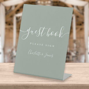 Sage Green Signature Script Guest Book Pedestal Si Sign