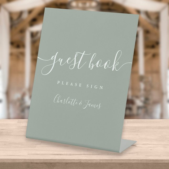 Sage Green Signature Script Guest Book Pedestal Si Sign (Creator Uploaded)