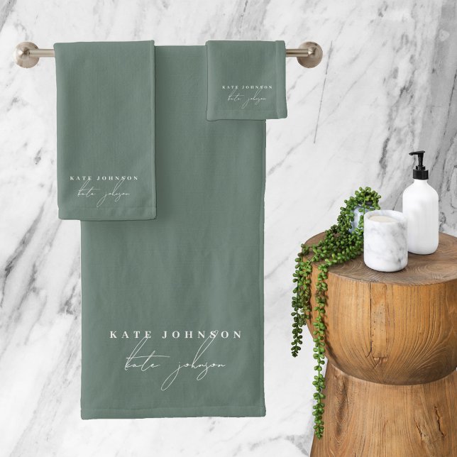 Sage Green Signature Script Monogram Bath Towel Set (Sage Green Signature Script Monogram Bath Towel Set)