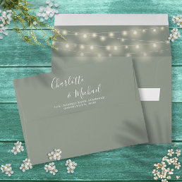 Sage Green Signature Script String Lights Wedding Envelope