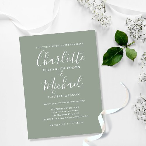 Sage Green Signature Script Wedding Invitation Postcard