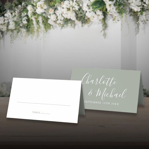 Sage Green Signature Script Wedding Place Card