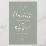 Sage Green Signature Script Wedding Program<br><div class="desc">Sage green signature script wedding program featuring chic modern typography,  this stylish wedding program can be personalized with your special wedding day information. Designed by Thisisnotme©</div>