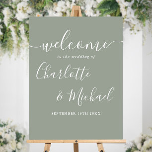 Sage Green Signature Script Wedding Welcome Sign