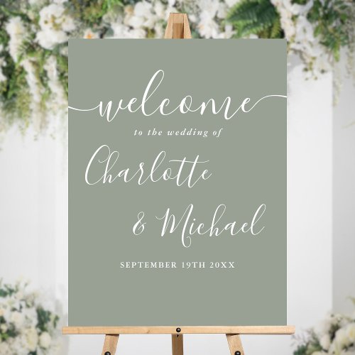 Sage Green Signature Script Wedding Welcome Sign