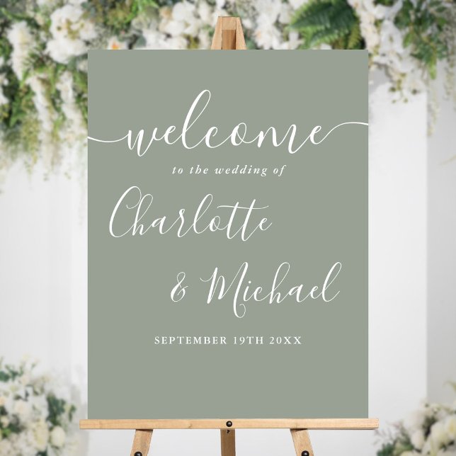 Sage Green Signature Script Wedding Welcome Sign (Sage Green Signature Script Wedding Welcome Sign)