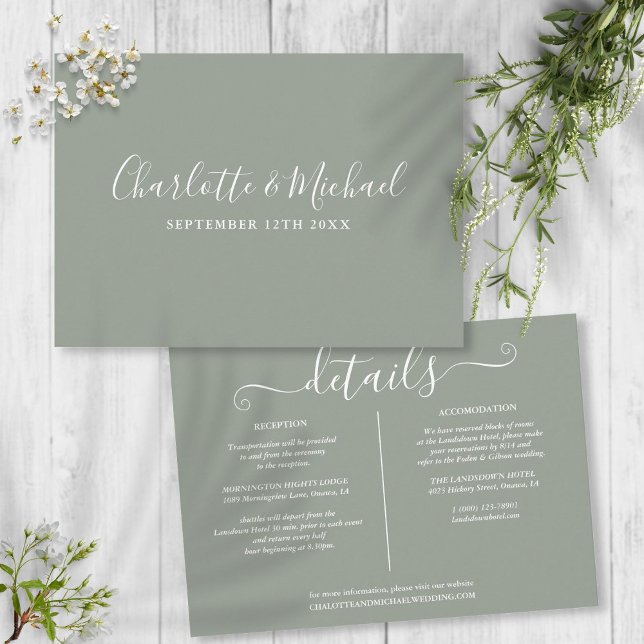 Sage Green Signature Wedding Details Information Enclosure Card (Creator Uploaded)