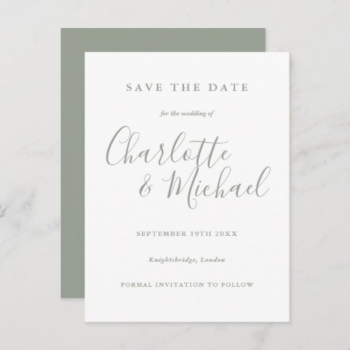 Sage Green Signature Wedding Save The Date Postcard