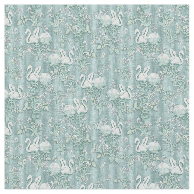 Sage Green Silk Drapes - Flamingos Fabric (Close Up)