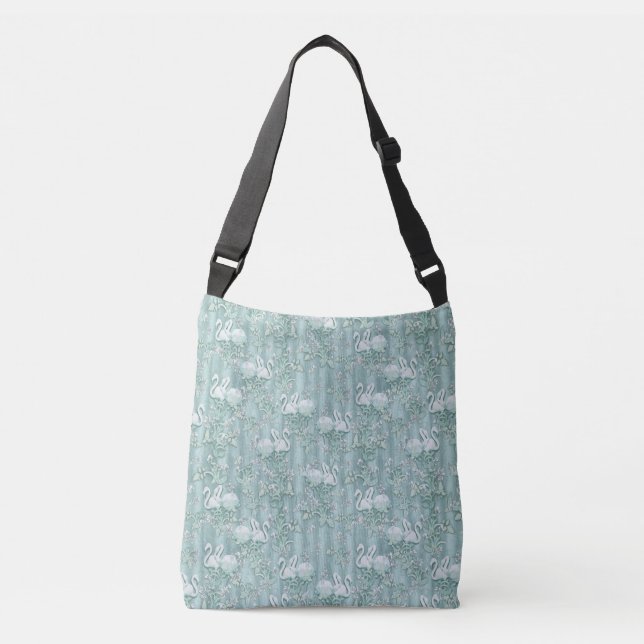 Sage Green Silk Drapes & Flamingos Flowers Crossbody Bag (Front)