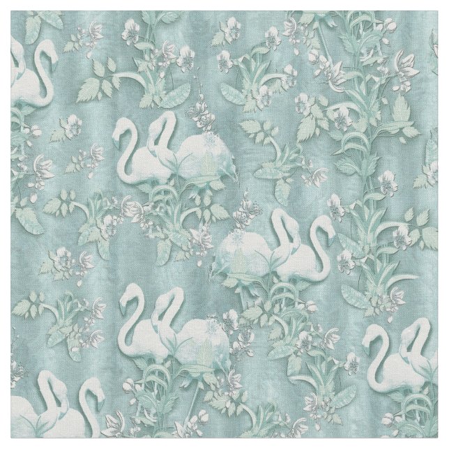 Sage Green Silk drapes & Flamingos flowers Fabric (Close Up)